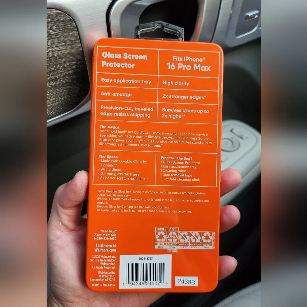 Onn iphone 16 pro max glass screen protector